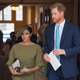 The Duchess and Duke of Sussex depart after attending the christening of Prince Louis at the Chapel Royal, St James’s Palace on July 09, 2018 in London, England.
